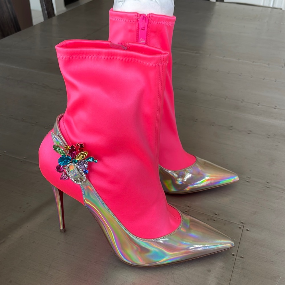Christian louboutin Jessie booty 100mm stiletto boot barbie fluo neon sz 37.5